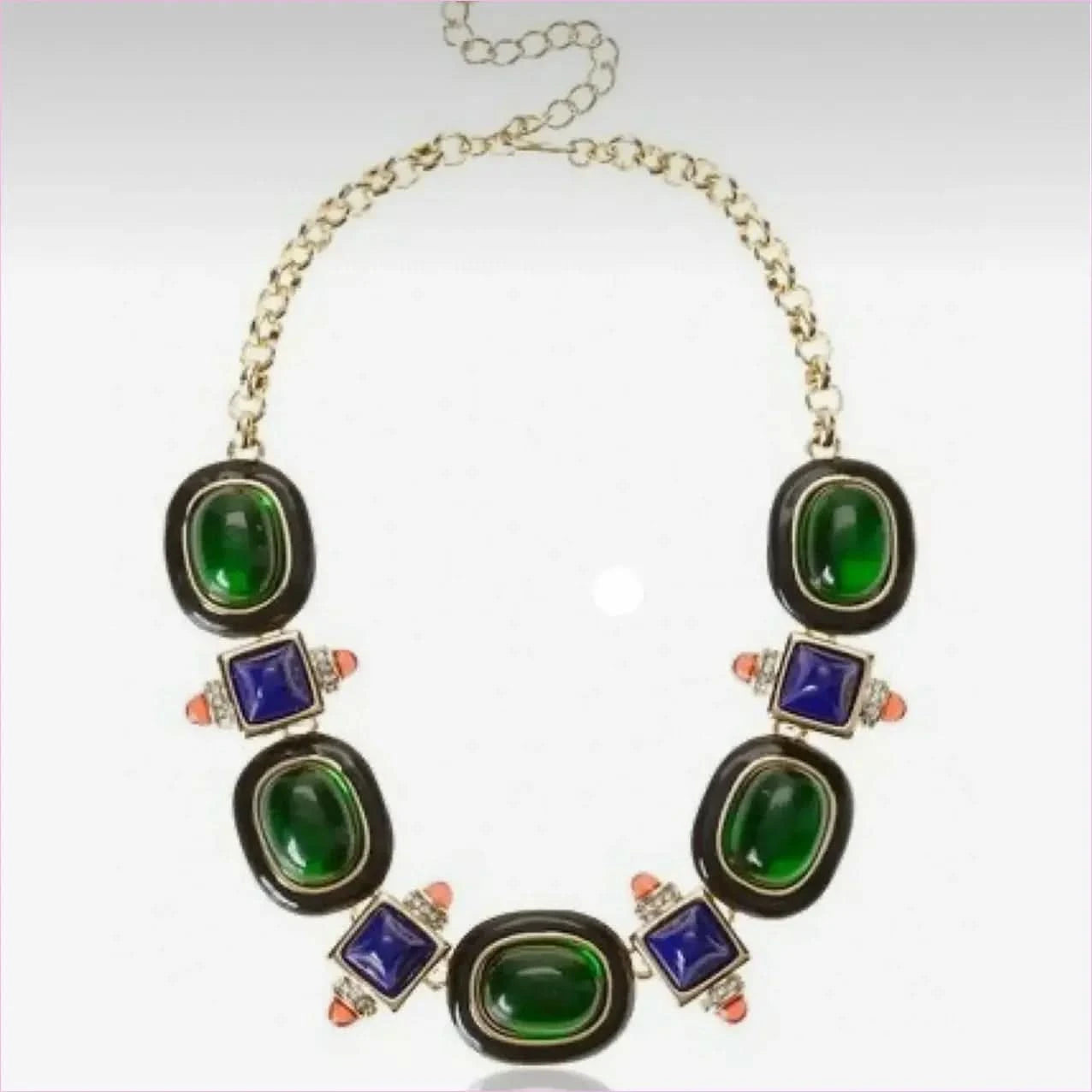 Medieval Retro Emerald Glass Exaggerated Statement Necklace - Pleasures and Sins