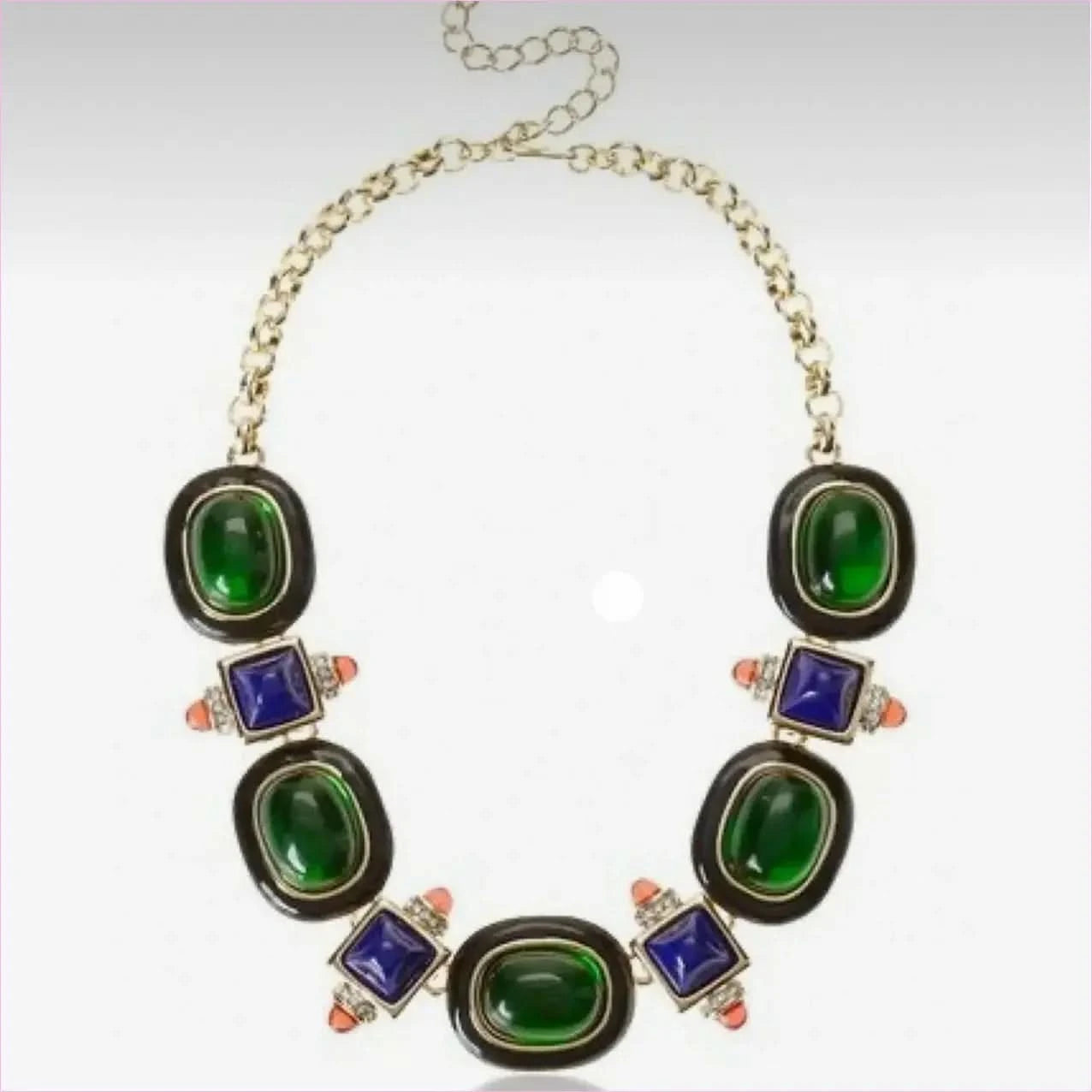 Medieval Retro Emerald Glass Exaggerated Statement Necklace - Pleasures and Sins