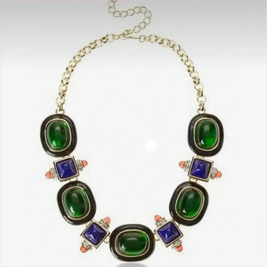 Medieval Retro Emerald Glass Exaggerated Statement Necklace - Pleasures and Sins