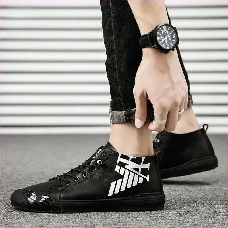 Men's Black Printed High Top Sneakers for Skateboarding - Pleasures and Sins