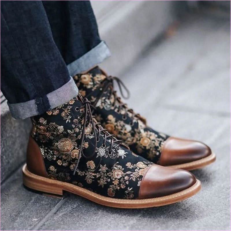 Men's British Style Retro Short Floral Pattern Boots - Pleasures and Sins