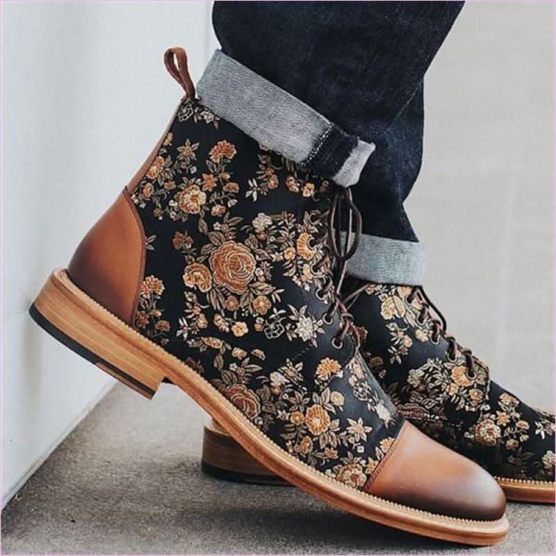 Men's British Style Retro Short Floral Pattern Boots - Pleasures and Sins