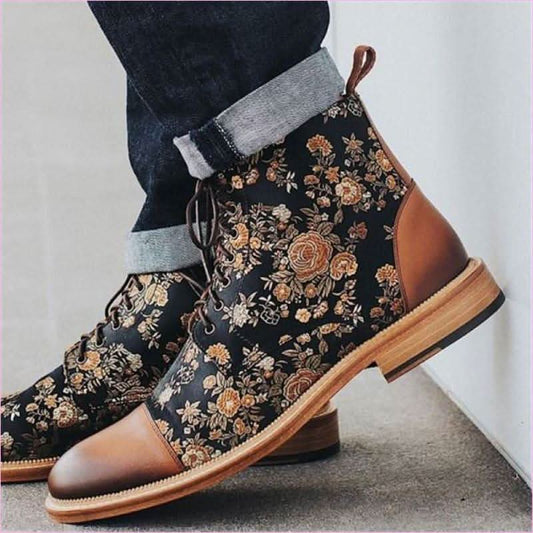 Men's British Style Retro Short Floral Pattern Boots - Pleasures and Sins