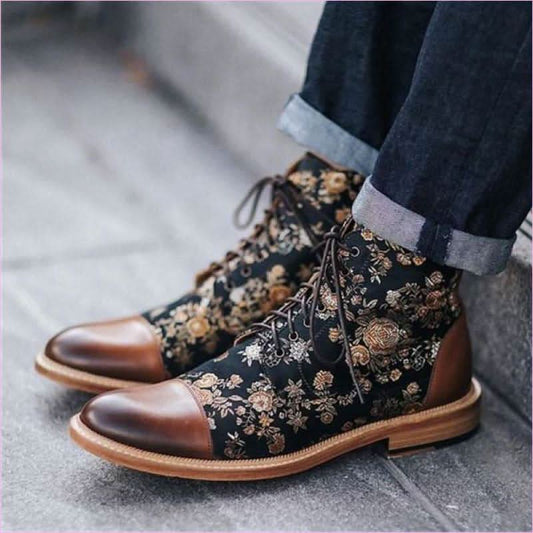 Men's British Style Retro Short Floral Pattern Boots - Pleasures and Sins