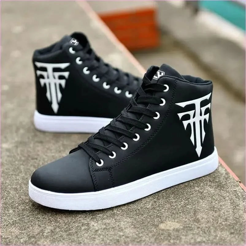 Mens Casual High Top Board Shoes with White Logos - Pleasures and Sins