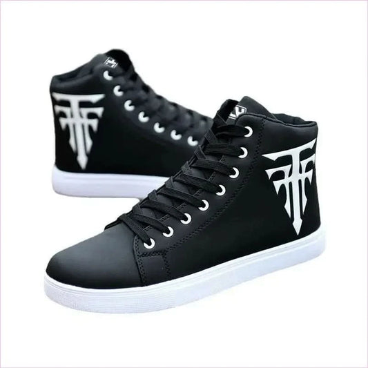 Mens Casual High Top Board Shoes with White Logos - Pleasures and Sins