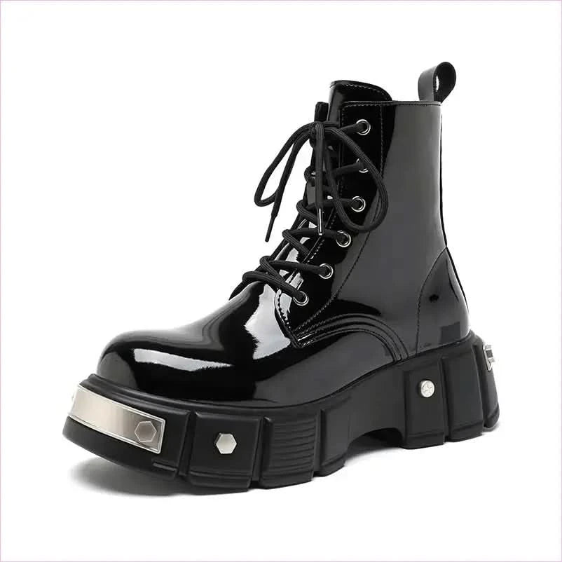 Men’s Chunky Platform Lace-up Patent Heel Boots for Bold Style - Pleasures and Sins