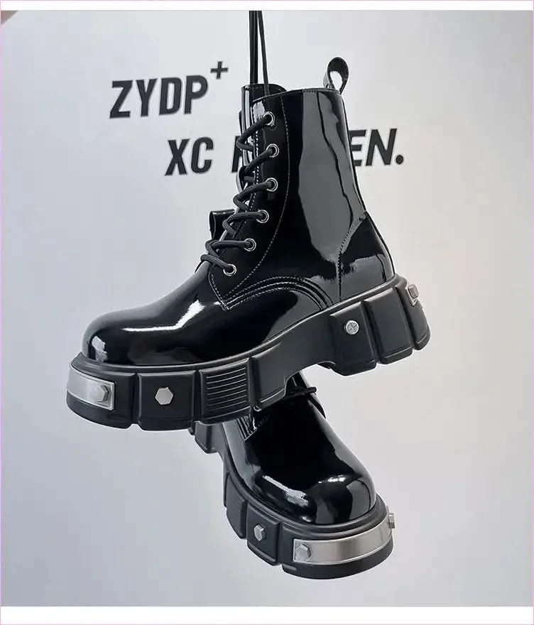 Men’s Chunky Platform Lace-up Patent Heel Boots for Bold Style - Pleasures and Sins