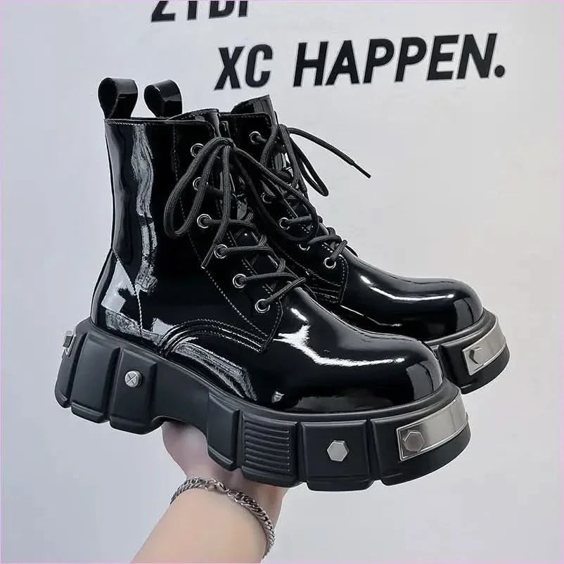 Men’s Chunky Platform Lace-up Patent Heel Boots for Bold Style - Pleasures and Sins