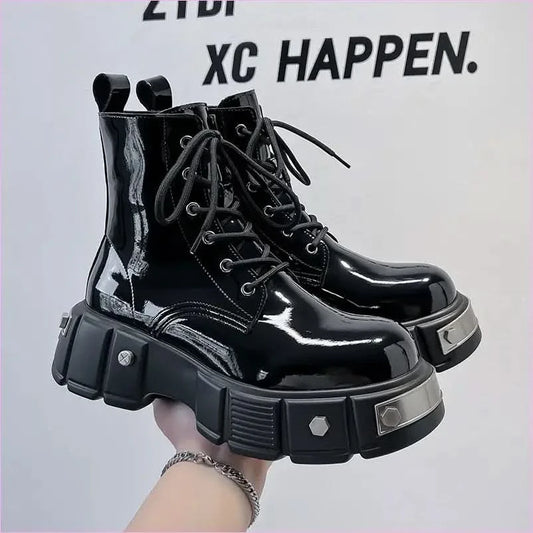 Men’s Chunky Platform Lace-up Patent Heel Boots for Bold Style - Pleasures and Sins