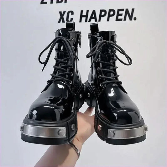 Men’s Chunky Platform Lace-up Patent Heel Boots for Bold Style - Pleasures and Sins