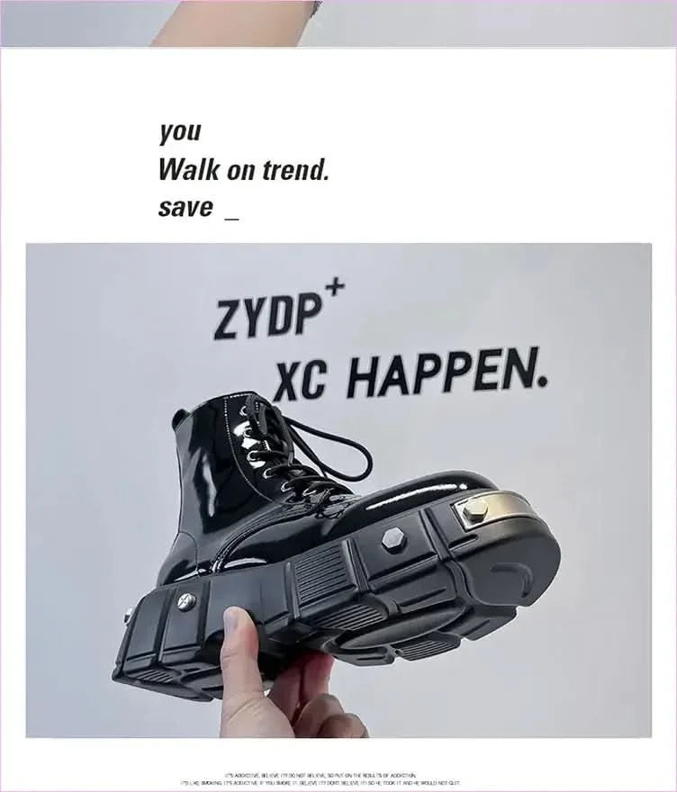 Men’s Chunky Platform Lace-up Patent Heel Boots for Bold Style - Pleasures and Sins