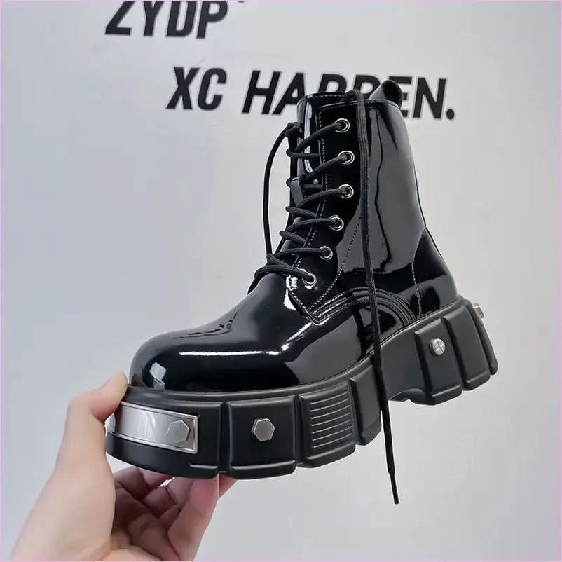 Men’s Chunky Platform Lace-up Patent Heel Boots for Bold Style - Pleasures and Sins