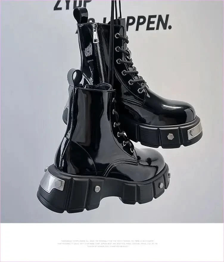 Men’s Chunky Platform Lace-up Patent Heel Boots for Bold Style - Pleasures and Sins
