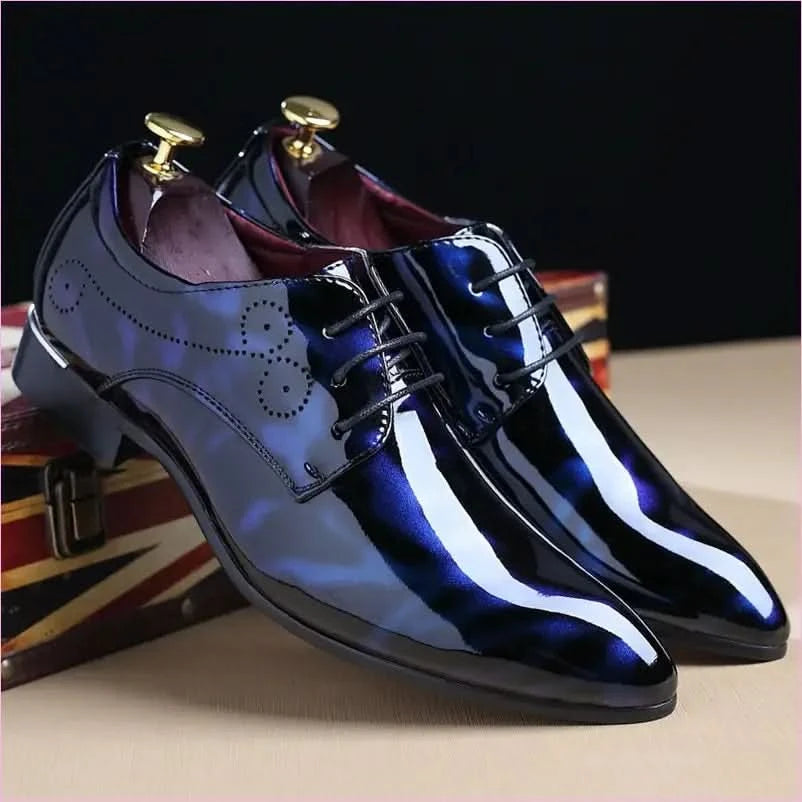 Mens Leather Patent Print Trendy Lace Up Dress Shoes in Black - Pleasures and Sins