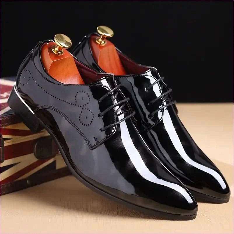 Mens Leather Patent Print Trendy Lace Up Dress Shoes in Black - Pleasures and Sins