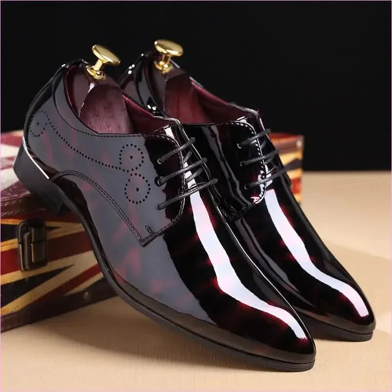 Mens Leather Patent Print Trendy Lace Up Dress Shoes in Black - Pleasures and Sins