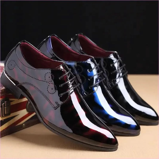 Mens Leather Patent Print Trendy Lace Up Dress Shoes in Black - Pleasures and Sins