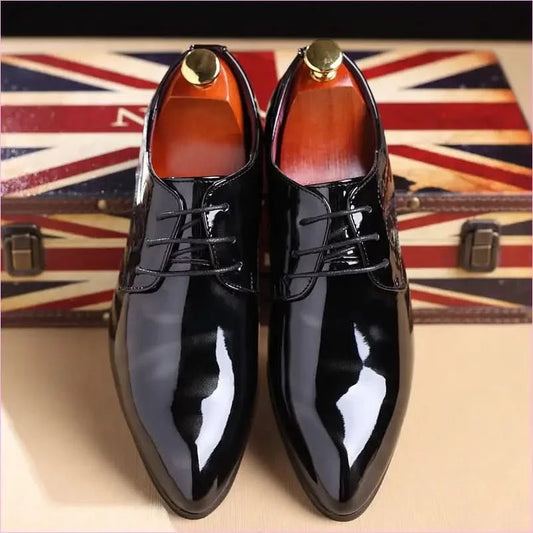 Mens Leather Patent Print Trendy Lace Up Dress Shoes in Black - Pleasures and Sins