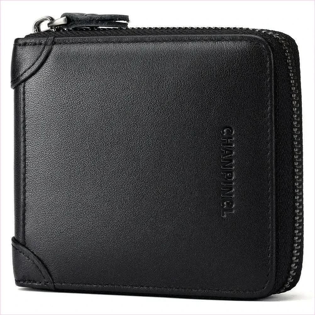 Mens Leather Wallet Rfid Block with Zipper and Tri-fold Design - Pleasures and Sins