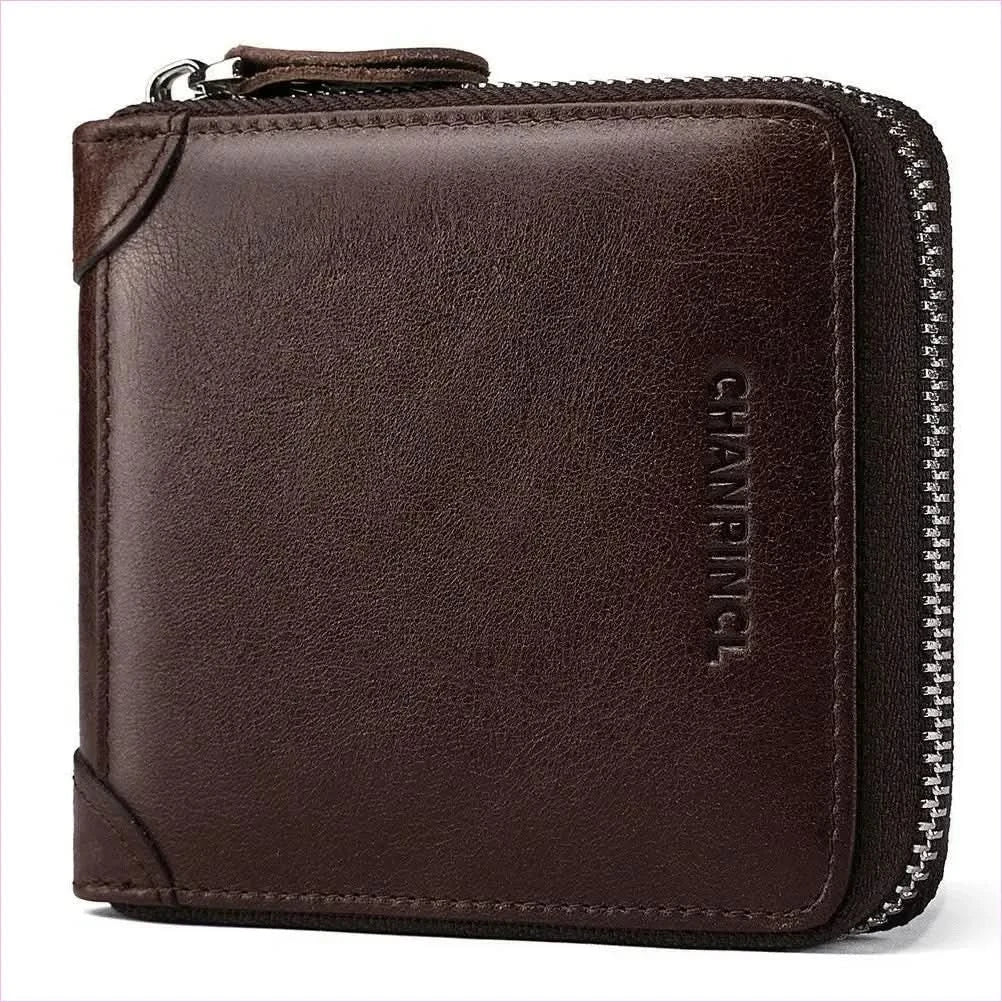 Mens Leather Wallet Rfid Block with Zipper and Tri-fold Design - Pleasures and Sins