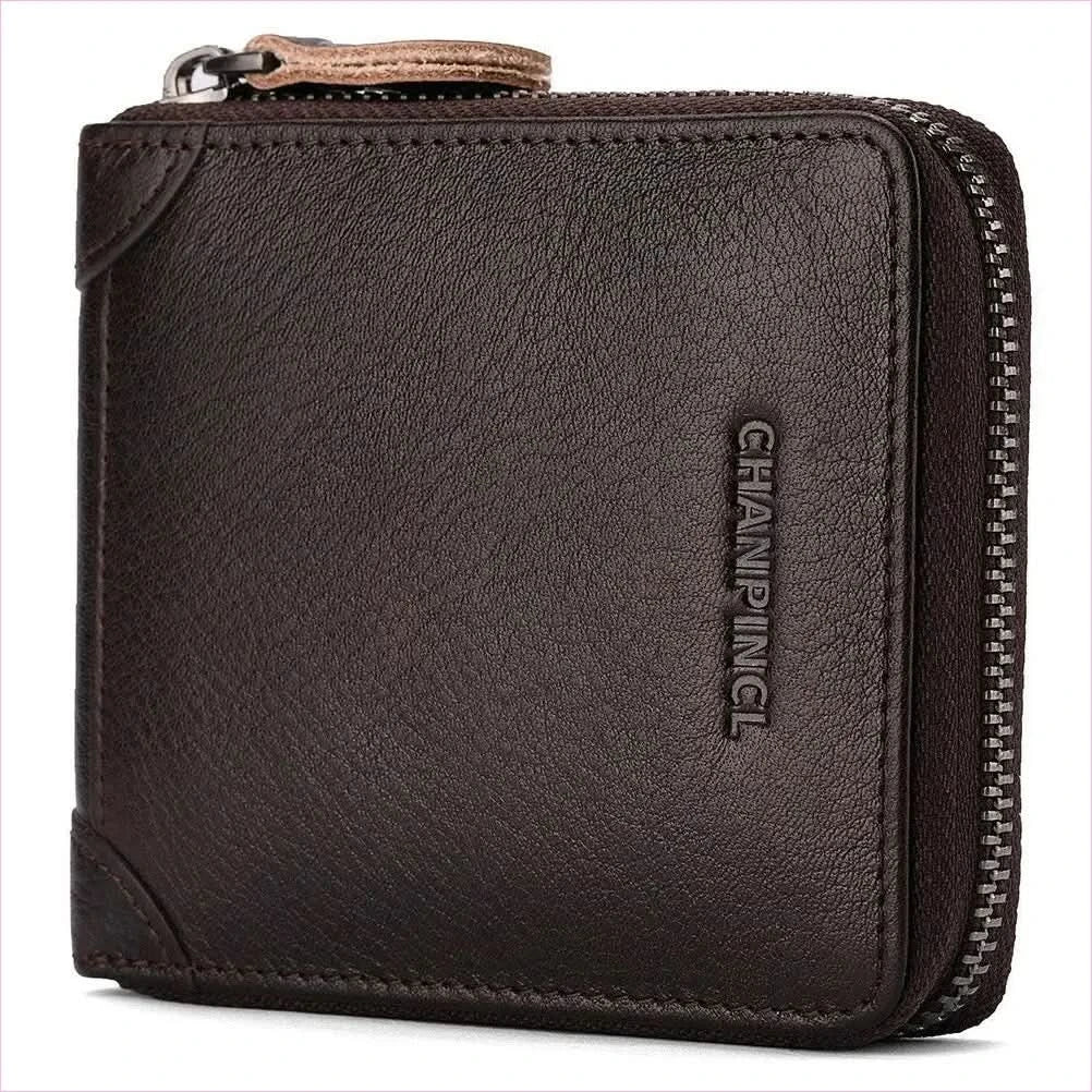 Mens Leather Wallet Rfid Block with Zipper and Tri-fold Design - Pleasures and Sins