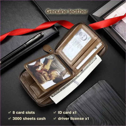 Mens Leather Wallet Rfid Block with Zipper and Tri-fold Design - Pleasures and Sins