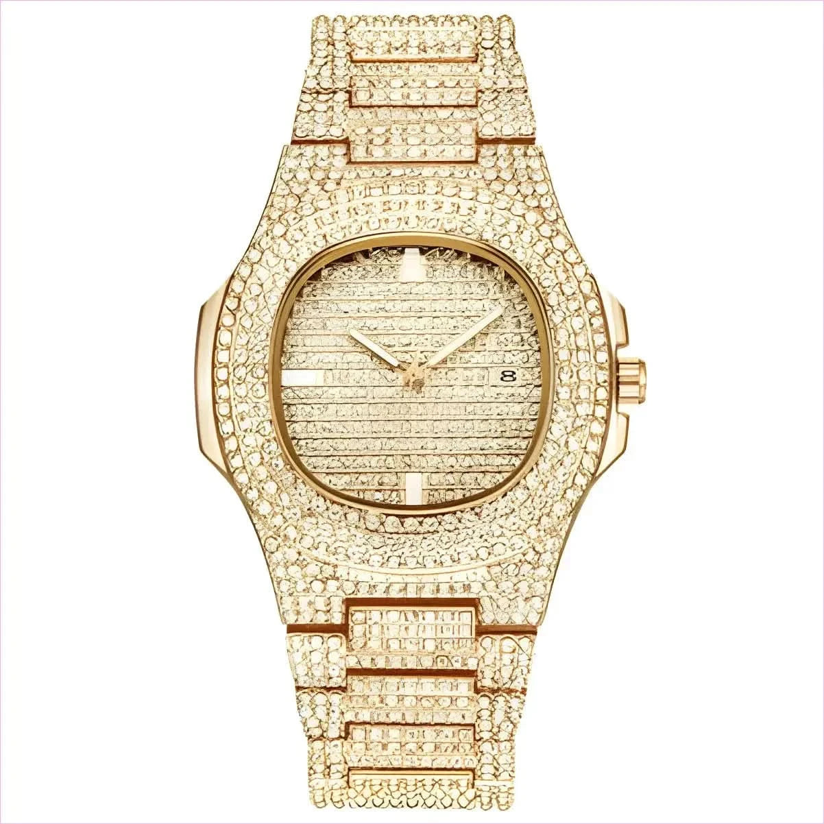 Mens Luxury Diamond Quartz Watch with Gold Steel Design - Pleasures and Sins