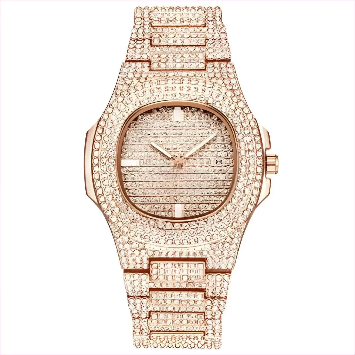 Mens Luxury Diamond Quartz Watch with Gold Steel Design - Pleasures and Sins