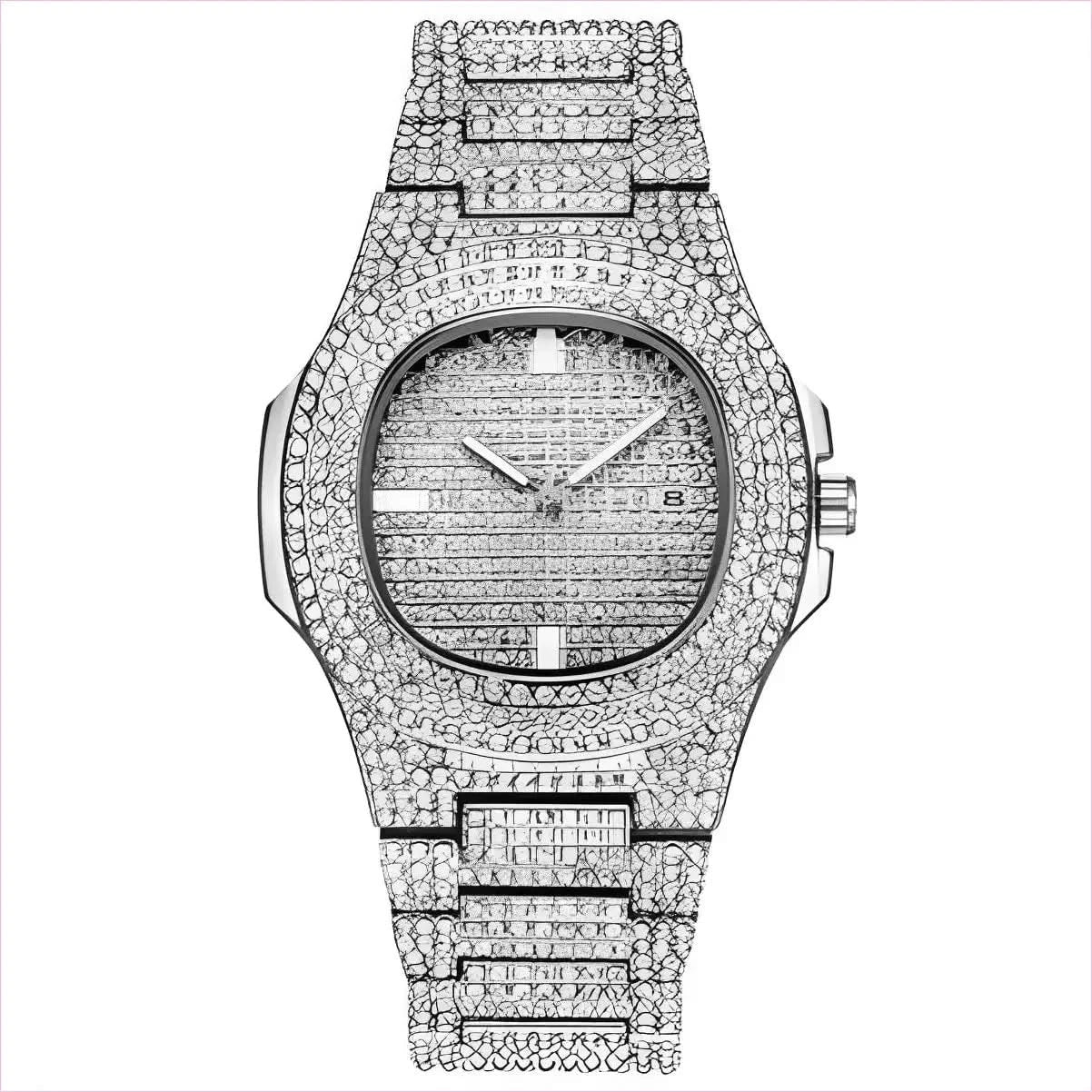 Mens Luxury Diamond Quartz Watch with Gold Steel Design - Pleasures and Sins