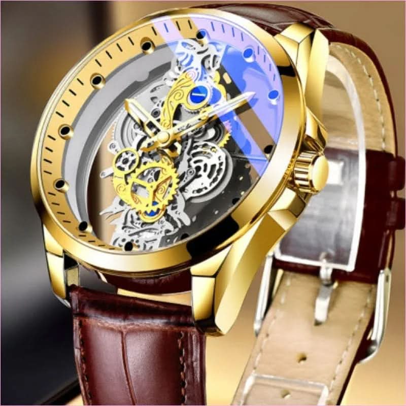 Men's Luxury Vintage Skeleton Automatic Watch with Double-sided Hollow Design - Pleasures and Sins