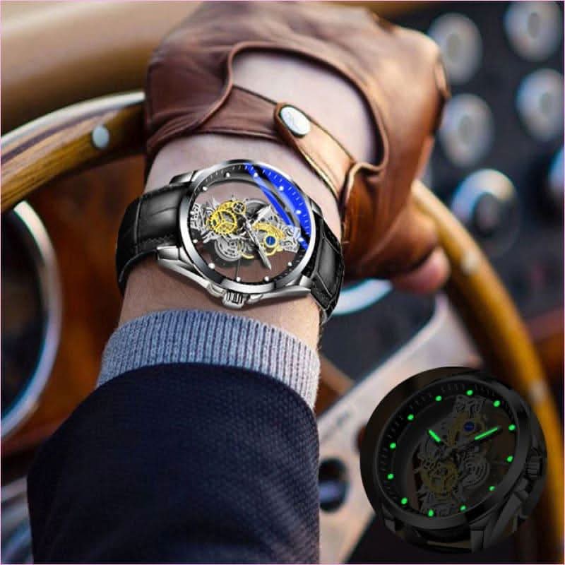Men's Luxury Vintage Skeleton Automatic Watch with Double-sided Hollow Design - Pleasures and Sins