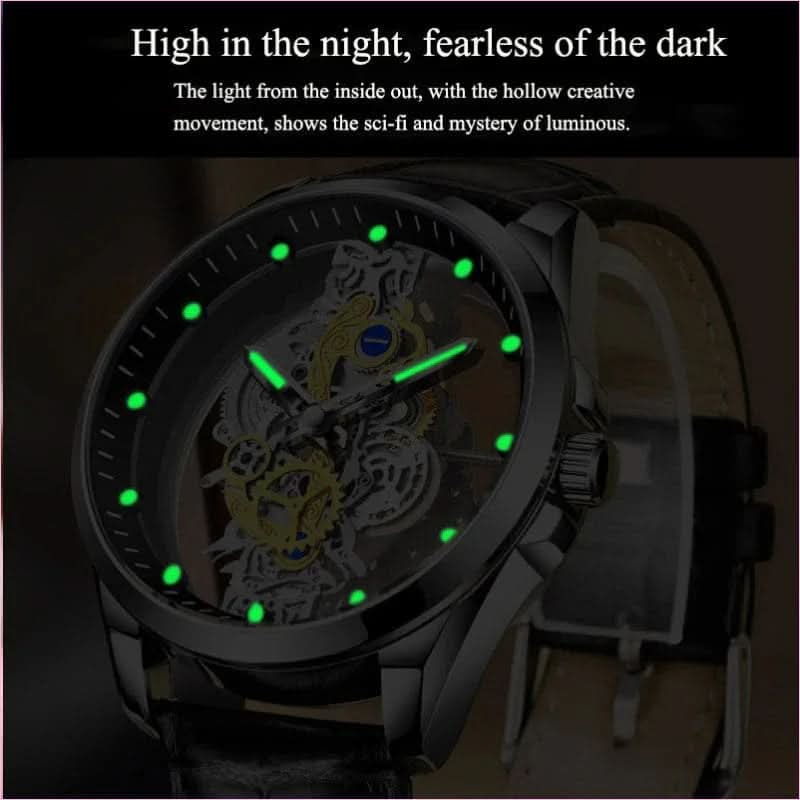 Men's Luxury Vintage Skeleton Automatic Watch with Double-sided Hollow Design - Pleasures and Sins