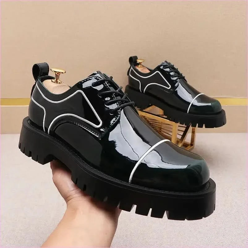 Men’s Patent Leather Waterproof Non-slip Platform Shoes in Black - Pleasures and Sins