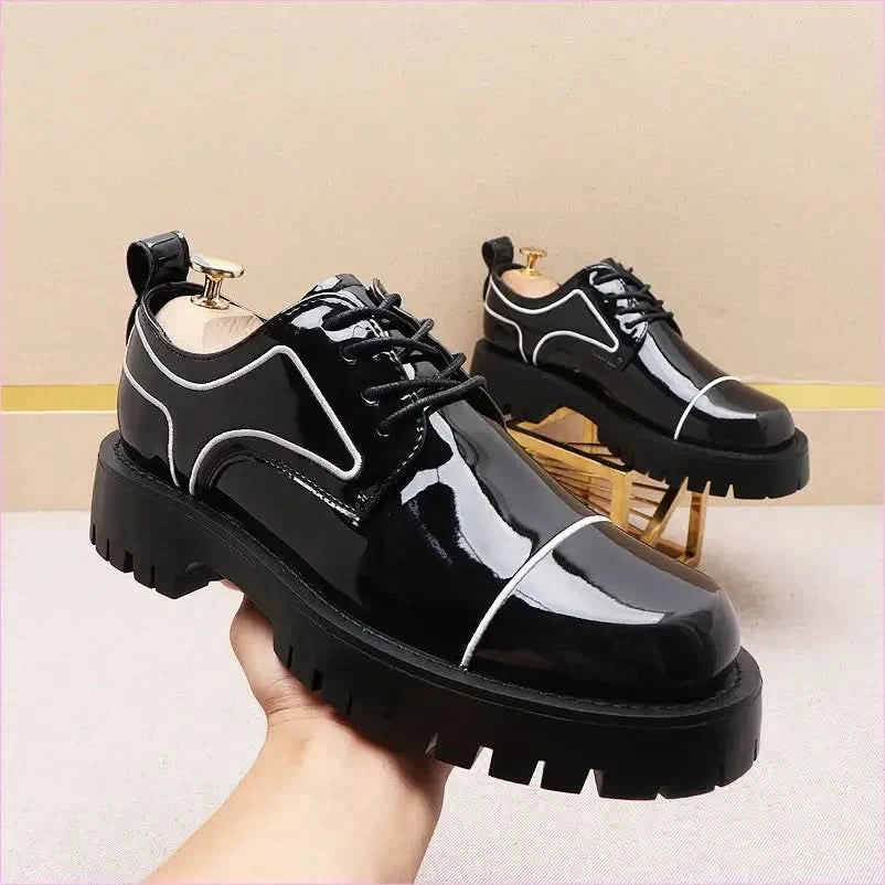 Men’s Patent Leather Waterproof Non-slip Platform Shoes in Black - Pleasures and Sins
