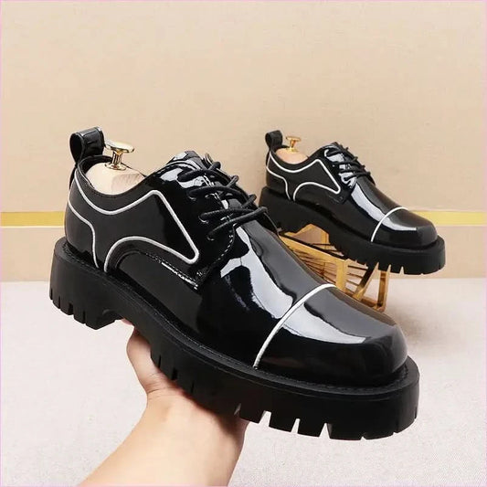 Men’s Patent Leather Waterproof Non-slip Platform Shoes in Black - Pleasures and Sins