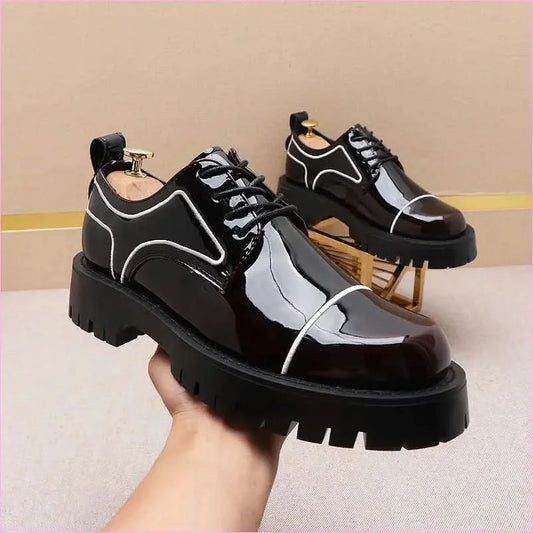 Men’s Patent Leather Waterproof Non-slip Platform Shoes in Black - Pleasures and Sins