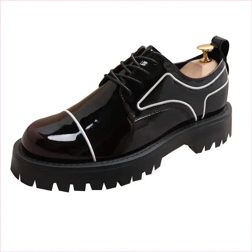 Men’s Patent Leather Waterproof Non-slip Platform Shoes in Black - Pleasures and Sins