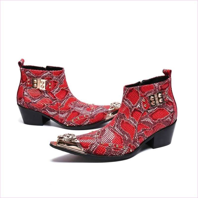 Men's Snake Print Toe Buckle Boots for Bold Stylish Looks - Pleasures and Sins