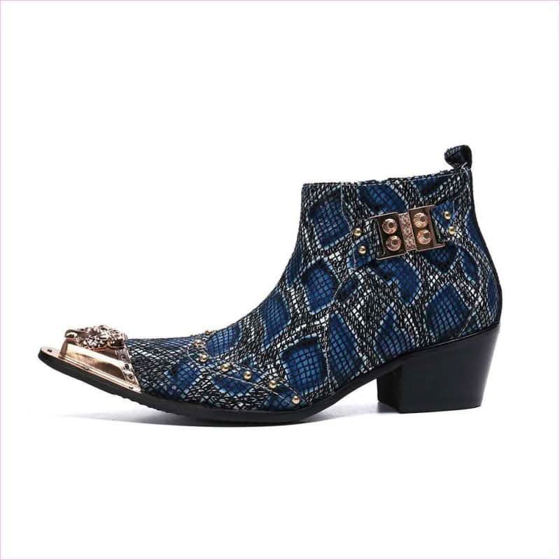 Men's Snake Print Toe Buckle Boots for Bold Stylish Looks - Pleasures and Sins