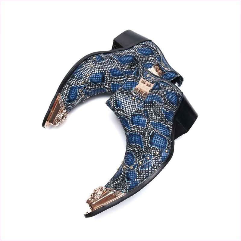 Men's Snake Print Toe Buckle Boots for Bold Stylish Looks - Pleasures and Sins