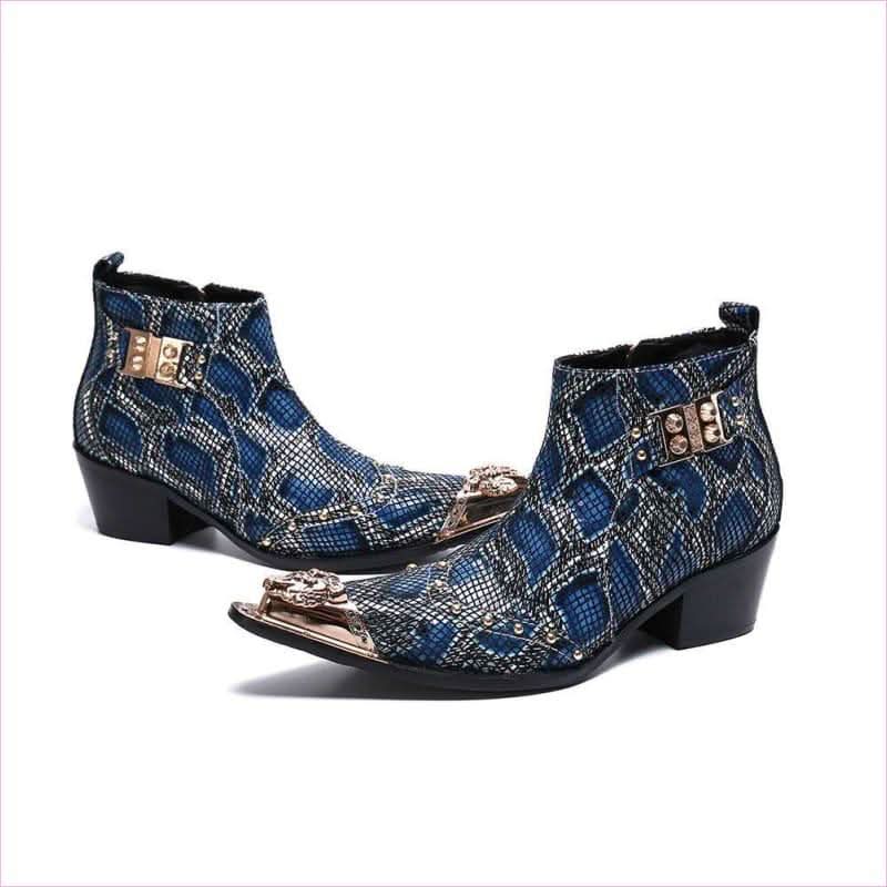 Men's Snake Print Toe Buckle Boots for Bold Stylish Looks - Pleasures and Sins