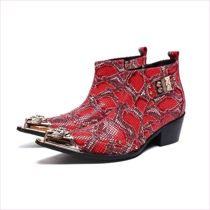 Men's Snake Print Toe Buckle Boots for Bold Stylish Looks - Pleasures and Sins