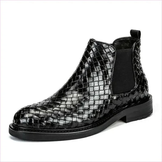 Men's Woven Pattern Short Boots with Chunky Sole in Dark Brown - Pleasures and Sins