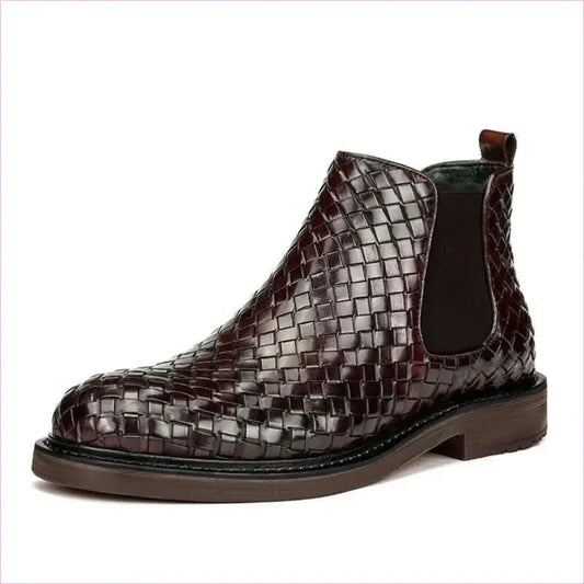 Men's Woven Pattern Short Boots with Chunky Sole in Dark Brown - Pleasures and Sins