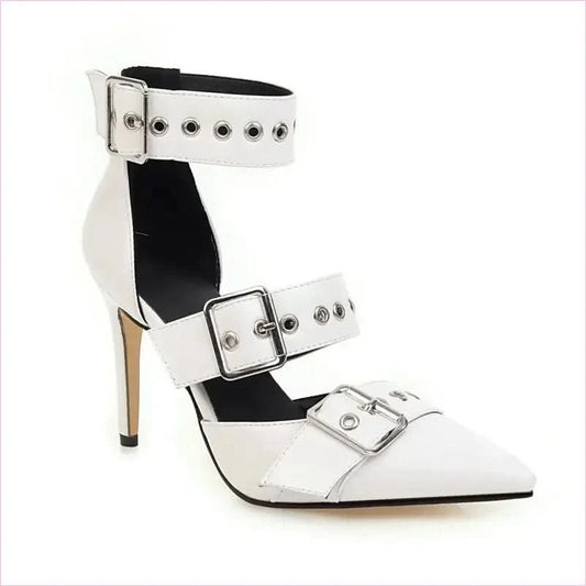 Metal Multi Buckle Ankle Strap High Heels in Black - Pleasures and Sins