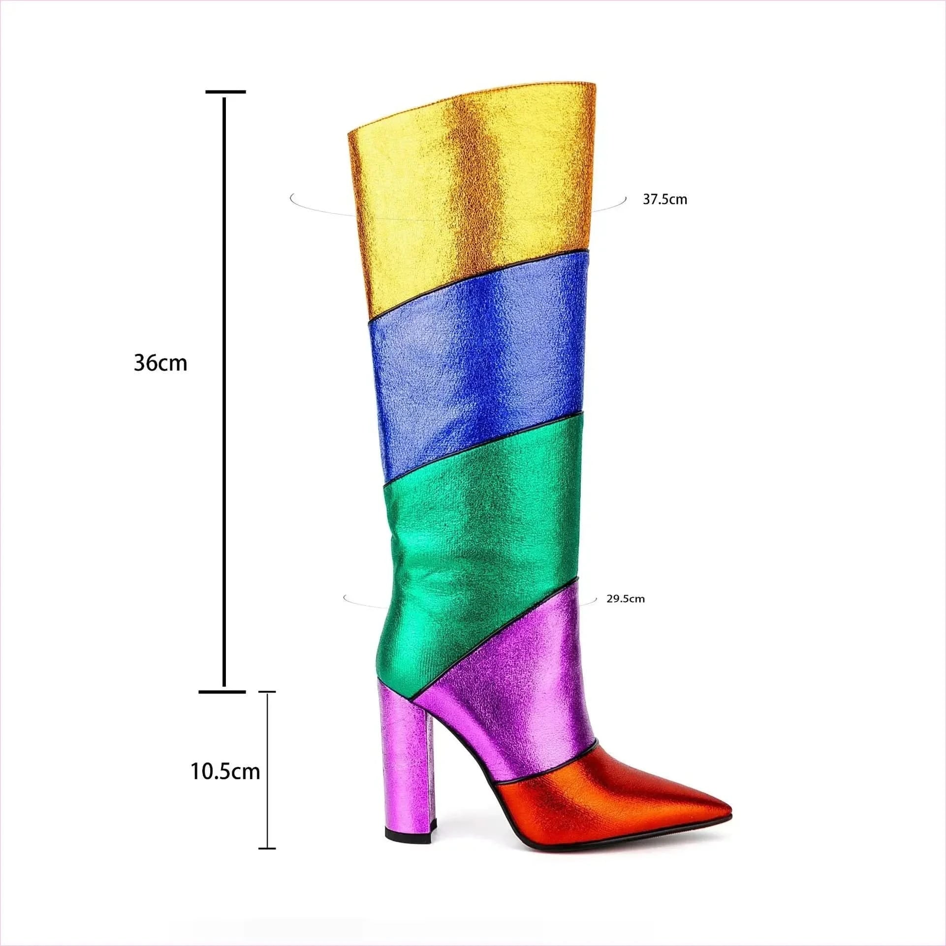 Metallic Rainbow Pointed Toe Chunky Heel Mid Boots for Pride Vibes - Pleasures and Sins