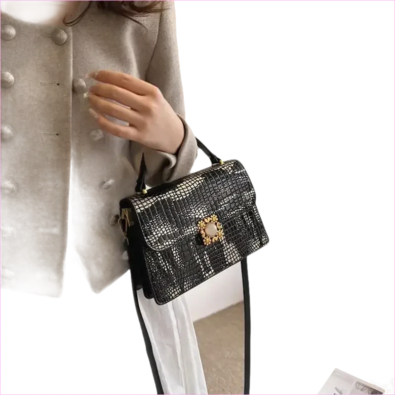 Metallic Silver Womens Crocodile Pattern Pu Leather Messenger Bag - Pleasures and Sins