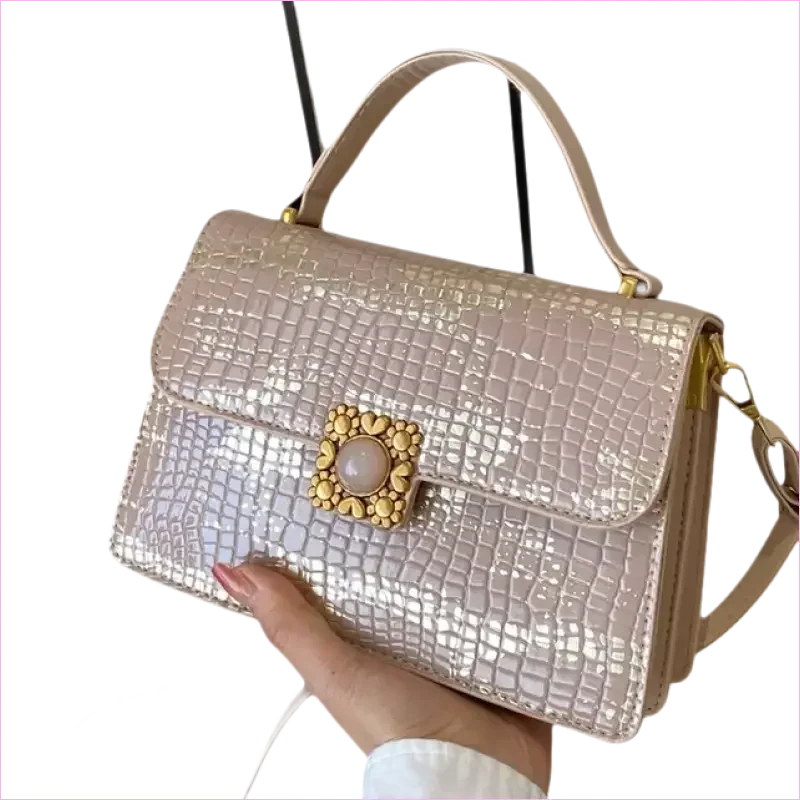 Metallic Silver Womens Crocodile Pattern Pu Leather Messenger Bag - Pleasures and Sins