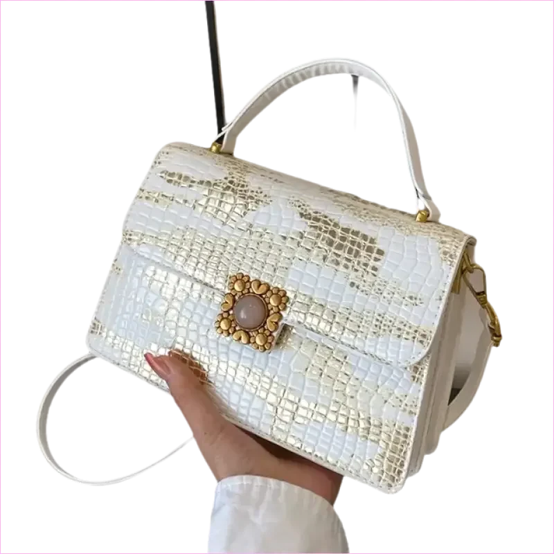 Metallic Silver Womens Crocodile Pattern Pu Leather Messenger Bag - Pleasures and Sins